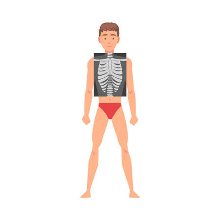Young Man Standing in Undershorts Doing His Chest Roentgen Vector Illustrationのイラスト素材