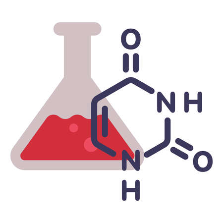 Glass Chemistry Flask Laboratory Equipment Flat Style Vector Illustration on White Backgroundのイラスト素材