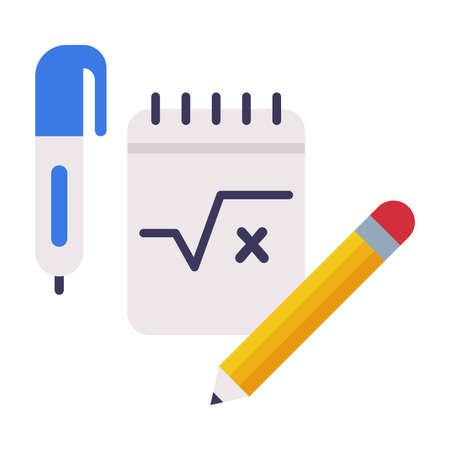 Notebook, Pen and Pencil School Supplies, Educational and Back to School Elements Flat Style Vector Illustrationのイラスト素材