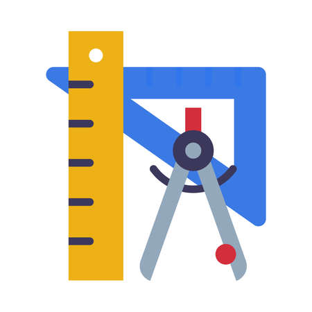 Triangle, Compass and Ruler Tools School Supplies, Educational and Back to School Elements Flat Style Vector Illustrationのイラスト素材