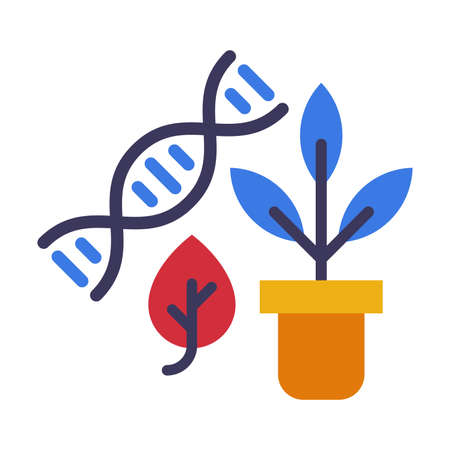 Biology Lesson Concept, Dna Structure and Plant in Flowerpot Flat Style Vector Illustration on White Backgroundのイラスト素材