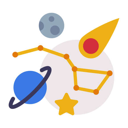 Astronomy Lesson Symbols, Education, Schooling and Learning Elements, Back to School Concept Flat Style Vector Illustrationのイラスト素材