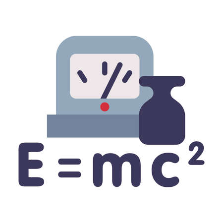 Physics Lesson Symbols, Equivalence of Mass and Energy Formula, Education, Schooling and Learning Elements, Back to School Concept Flat Style Vector Illustrationのイラスト素材