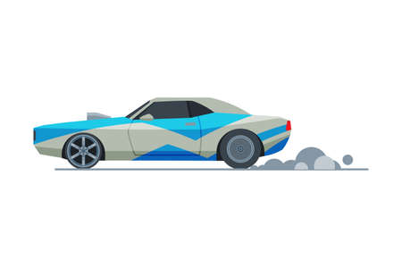 Sport Racing Car, Side View, Retro Fast Motor Racing Vehicle Vector Illustrationのイラスト素材