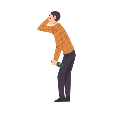 Cheerful Drunk Man with Alcohol Drink Bottle in his Hands, Drunkenness, Bad Habit Concept Cartoon Style Vector Illustrationのイラスト素材