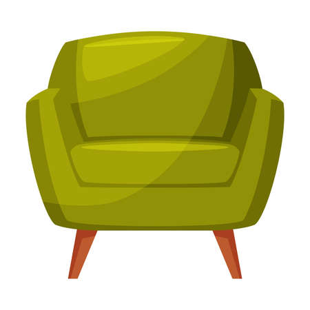 Green Classic Armchair, Cozy Room Interior Design Vector Illustration on White Backgroundのイラスト素材