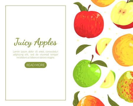 Juicy Apples Landing Page Template, Fresh Healthy Food Online Shop, Farm Market Website Vector Illustrationのイラスト素材