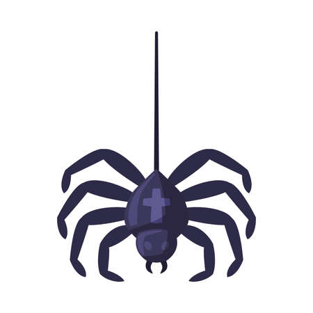 Hanging Spider, Happy Halloween Object Cartoon Style Vector Illustration on White Backgroundのイラスト素材