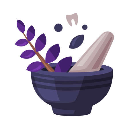 Mortar and Pestle, Witchcraft Attributes, Happy Halloween Object Cartoon Style Vector Illustration on White Backgroundのイラスト素材