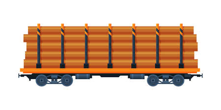 Loaded Cargo Train Wagon, Industrial Railroad Transportation Flat Vector Illustration on White Backgroundのイラスト素材