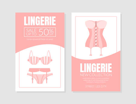 Woman Langerie Store Two Sided Vector Flyer Templateのイラスト素材