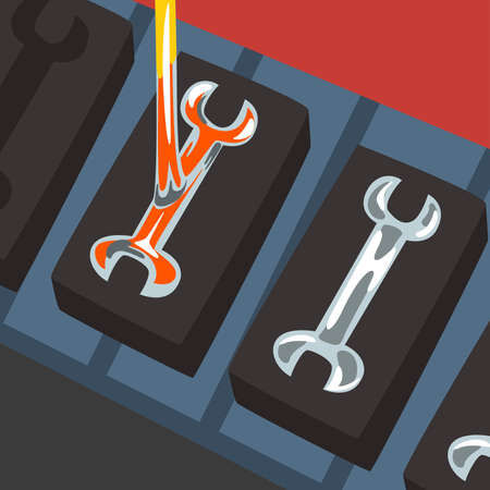 Hot Steel Pouring in Molds, Metal Casting Process, Metallurgical Industry Concept Vector...