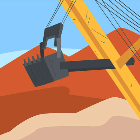 Mining Quarry with Extractive Machinery, Excavator Working at Opencast Mine, Metallurgical Industry...