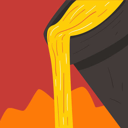 Hot Smelting Metal Pouring from Ladle, Steel and Alloys Production, Metallurgical Industry Concept Vector Illustrationのイラスト素材