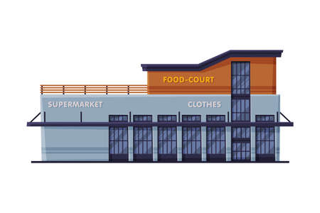 Modern Retail Store, Shopping Center Building, Front View, Urban Architecture Design Element Flat Vector Illustrationのイラスト素材