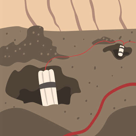 Mining and Metal Extraction, Dynamite Explosion in the Mountains, Metallurgical Industry Concept Vector Illustrationのイラスト素材
