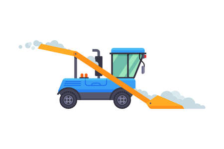 Winter Snow Removal Machine, Cleaning Road Vehicle Vector Illustrationのイラスト素材