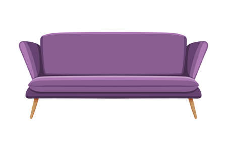 Lilac Comfortable Sofa, Cozy Domestic or Office Furniture, Modern Interior Design Flat Vector Illustrationのイラスト素材