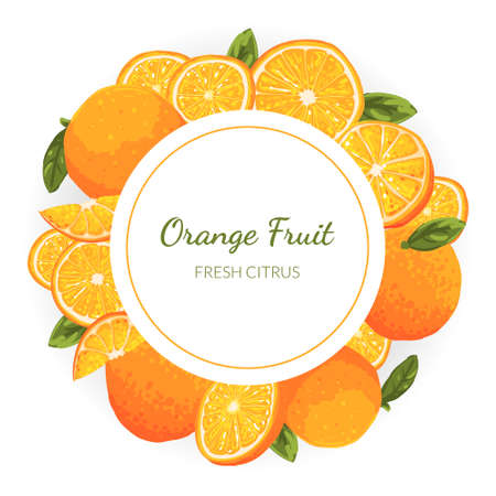 Orange Fruit Banner Template, Fresh Citrus Fruits of Circular Shape Vector Illustrationのイラスト素材