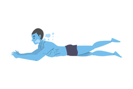 Male Athlete Swimming under Water Person in Swimwear Performing Water Activities, Swim Sport Cartoon Style Vector Illustrationのイラスト素材