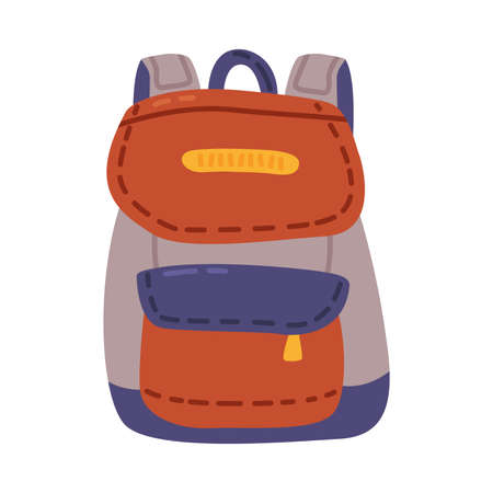 Tourist Backpack, Outdoor Hiking Traveler Rucksack, Travel and Vacation Object Cartoon Style Vector Illustrationのイラスト素材