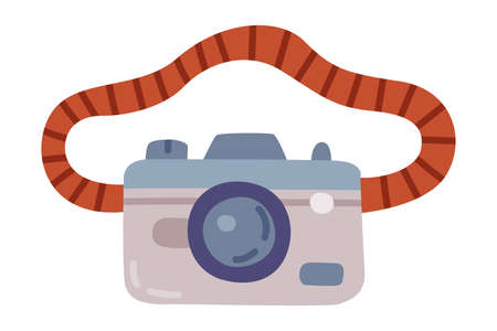 Photo Camera, Summer Vacation and Travelling Accessory Cartoon Style Vector Illustrationのイラスト素材