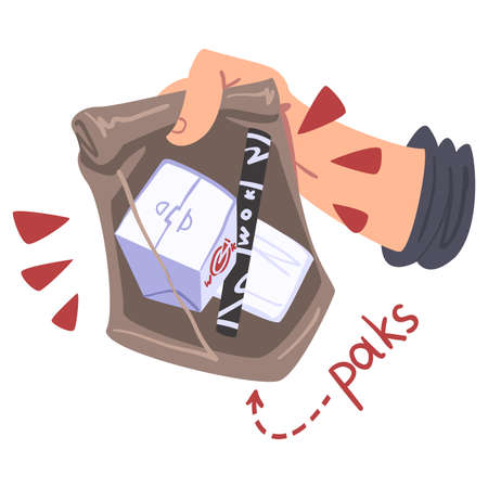 Person Packing Food in Backpack Box, Food Express Delivery Service Cartoon Style Vector Illustrationのイラスト素材