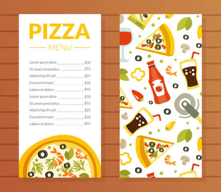 Pizza Menu Template, Traditional Italian Cuisine Dishes, Restaurant and Cafe Menu, Food Ingredients Seamless Pattern Vector Illustrationのイラスト素材