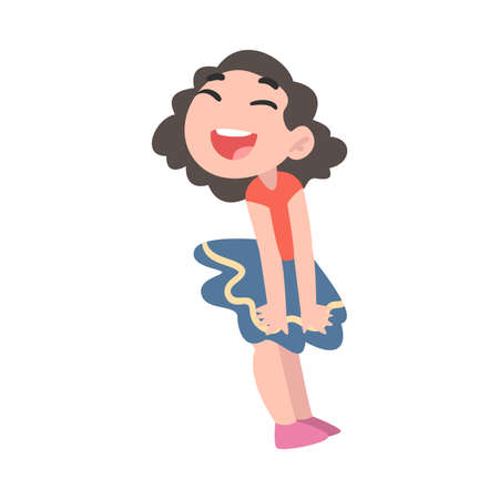 Happy Little Girl, Cute Girl in Fancy Dress Having Fun Cartoon Style Vector Illustrationのイラスト素材