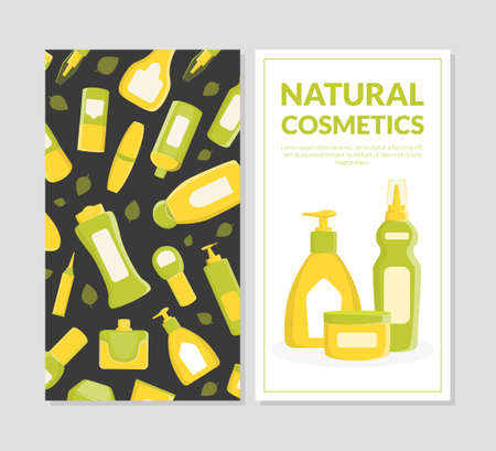 Natural Cosmetics Business Card Template, Skincare Beauty Cosmetic Products Cartoon Vector Illustratioのイラスト素材