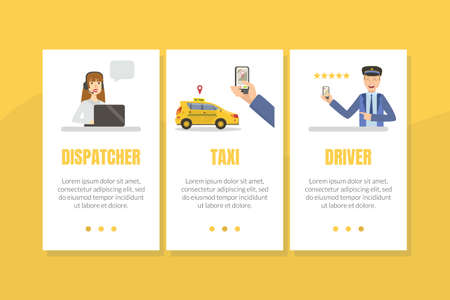Taxi Service Landing Page, Online Ordering Taxi Car, Mobile City Public Transportation Service Vector Illustrationのイラスト素材