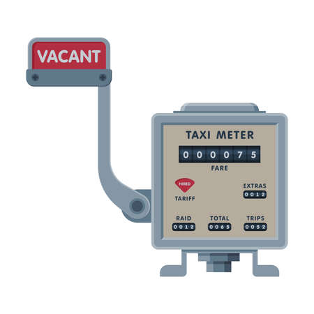 Retro Taximeter Device, Calculating Equipment for Taxi Car, Measurement Appliance Vector Illustration on White Backgroundのイラスト素材