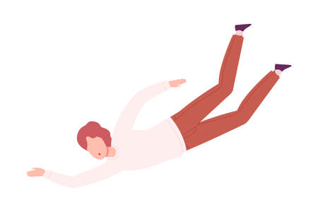 Guy Floating in Imagination Dream, Young Man Flying in Dreams or Sky Flat Style Vector Illustrationのイラスト素材