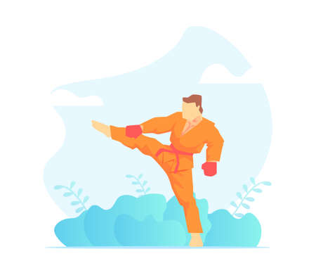 Asian Martial Arts Fighter, Wushu Fighter Character Vector Illustrationのイラスト素材