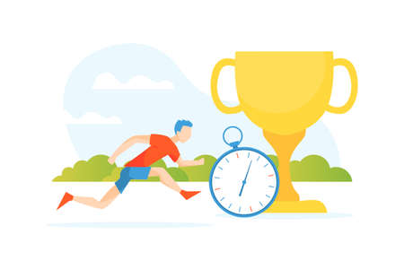 Young Man Dressed in Sportswear Taking Part in Sports Competition, Man Running in Park, Healthy Active Lifestyle Vector Illustrationのイラスト素材
