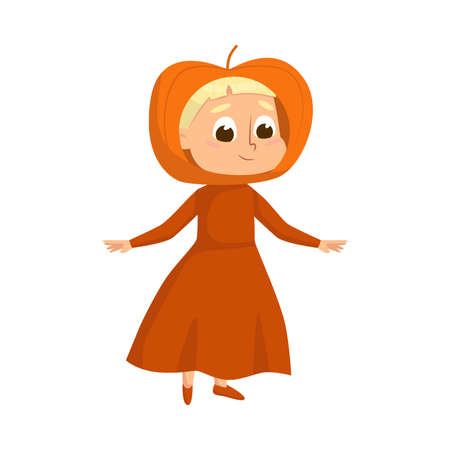 Smiling Girl Dressed in Halloween Pumpkin Costume Vector Illustrationのイラスト素材