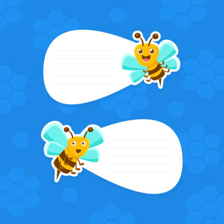 Cute Bees Holding White Empty Signboarda with Space for Text, Beekeeping Products Invitation Card, Advertising Banner, Flyer Design Cartoon Vector Illustrationのイラスト素材