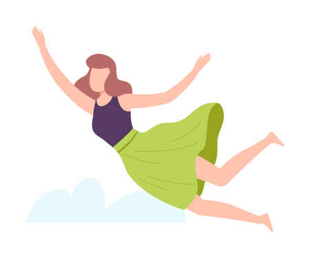 Free Hovering Woman Flying and Dreaming Vector Illustrationのイラスト素材