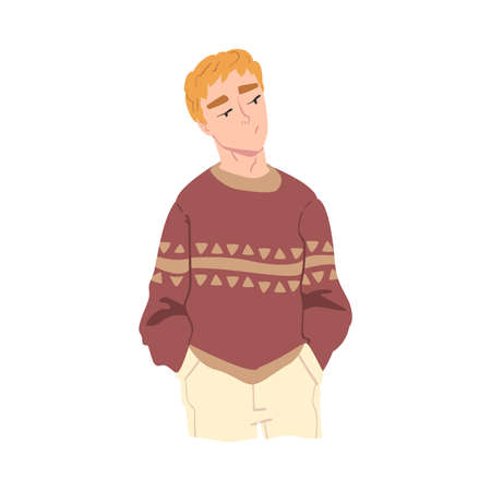 Young Handsome Man in Fashionable Clothes Standing with Hands in his Pockets Cartoon Style Vector Illustrationのイラスト素材
