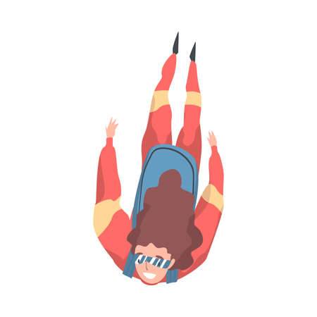 Girl Skydiver Doing Base Jump, Person Jumping with Parachute in Sky, Skydiving Parachuting Extreme...