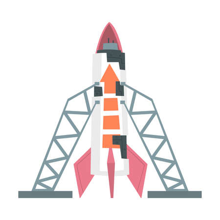 Space Rocket Launch, Business Project Start Up Concept Cartoon Style Vector Illustrationのイラスト素材
