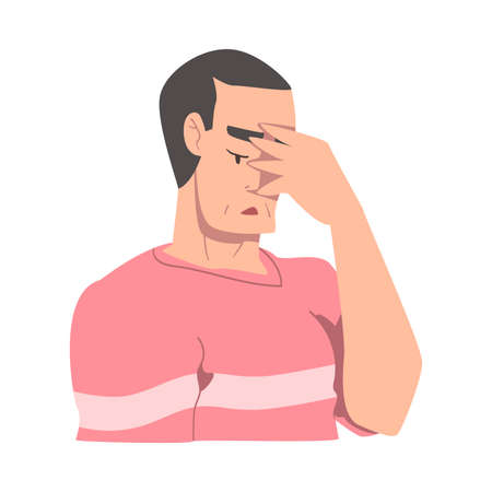 Embarrassed Young Man, Regretful Person Sorry and Apologizing Cartoon Style Vector Illustrationのイラスト素材