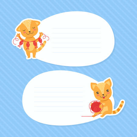 Cute Funny Cats with Blank Banners Set Cartoon Vector Illustrationのイラスト素材