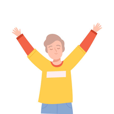 Happy Boy Dreaming about Something, Kids Imagination Concept Cartoon Style Vector Illustrationのイラスト素材