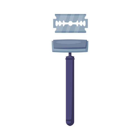 Safe Shaver Tool with Blade, Personal Hygiene, Hairdresser or Barber Shop Supplies Cartoon Style Vector Illustrationのイラスト素材