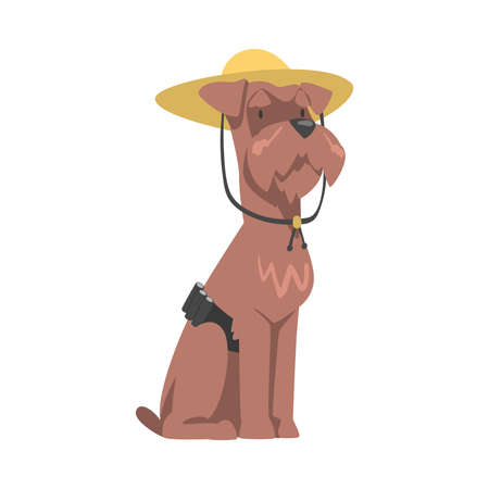 Cute Dog in Sheriff Costume, Funny Pet Animal Character Dressed in Festive Costume for Masquerade, Carnival, Party, Holiday Celebration Cartoon Style Vector Illustrationのイラスト素材