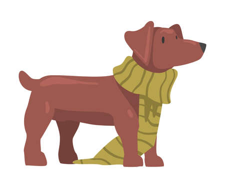 Cute Dog in Green Knitted Scarf, Funny Pet Animal Character Cartoon Style Vector Illustrationのイラスト素材