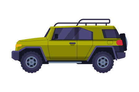 Green Car, Vehicle for Camping, Hunting and Travel Flat Vector Illustrationのイラスト素材