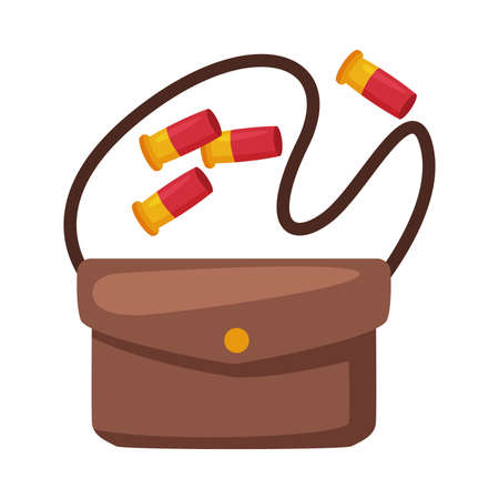 Leather Hunter Safari Bag and Bullets Flat Vector Illustrationのイラスト素材