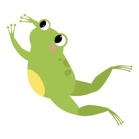 Cute Green Frog with Protruding Eyes Jumping Vector Illustrationのイラスト素材